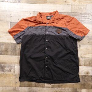 Harley-Davidson Button Front Shirt Men’s XL Black Orange Workwear Motorcycle